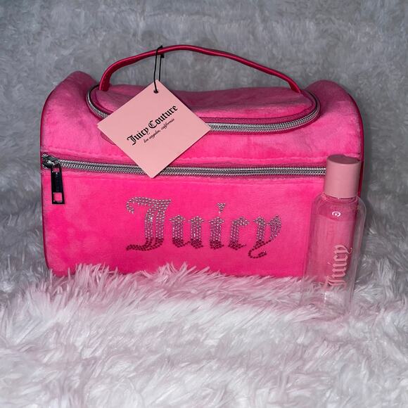 Juicy Couture Handbags - Juicy Couture Rhinestone Bling Velour Hanging Makeup Case Bonus Travel Bottle